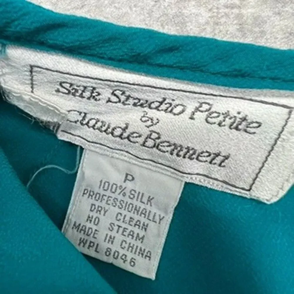 Silk Studio Petite By Claude Bennett Flutter Sleeve Teal Silk Top Womens Size XS